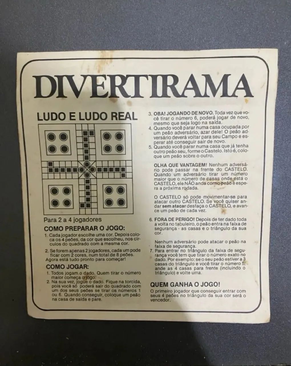 Manual do Jogo de Tabuleiro Divertirama da Estrela