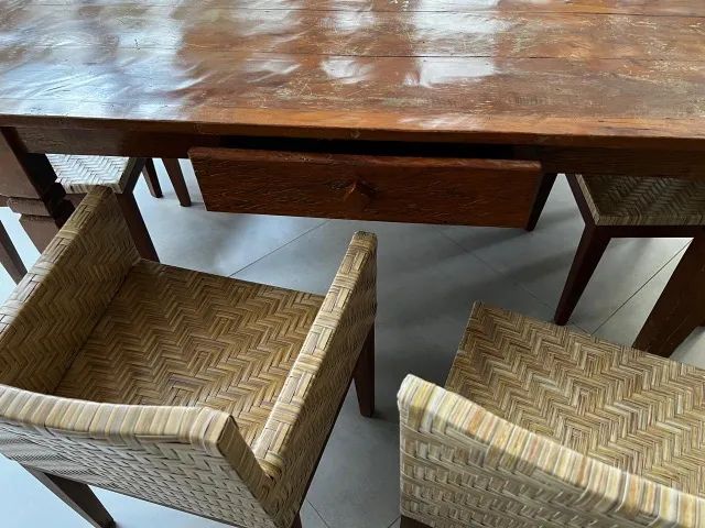 Mesa de Jantar Quadrada de Madeira de Demolição Maciça Ideal Área Gourmet Churrasqueira - Foto 4