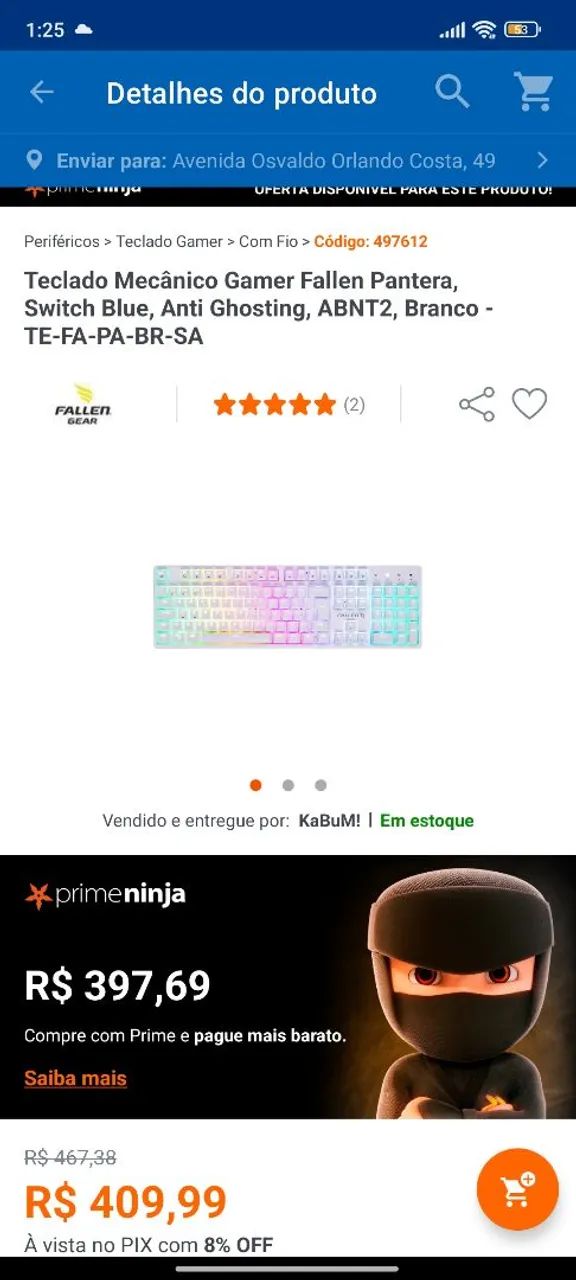 Teclado Mecânico Gamer Fallen Ace RGB, Swith Blue ABNT2 Branco  (NOVO) - Foto 6