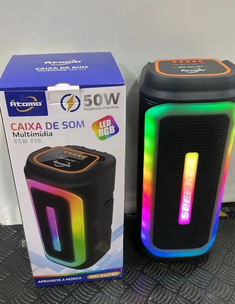 Caixa de Som Bluetooth 50W com Led RGB