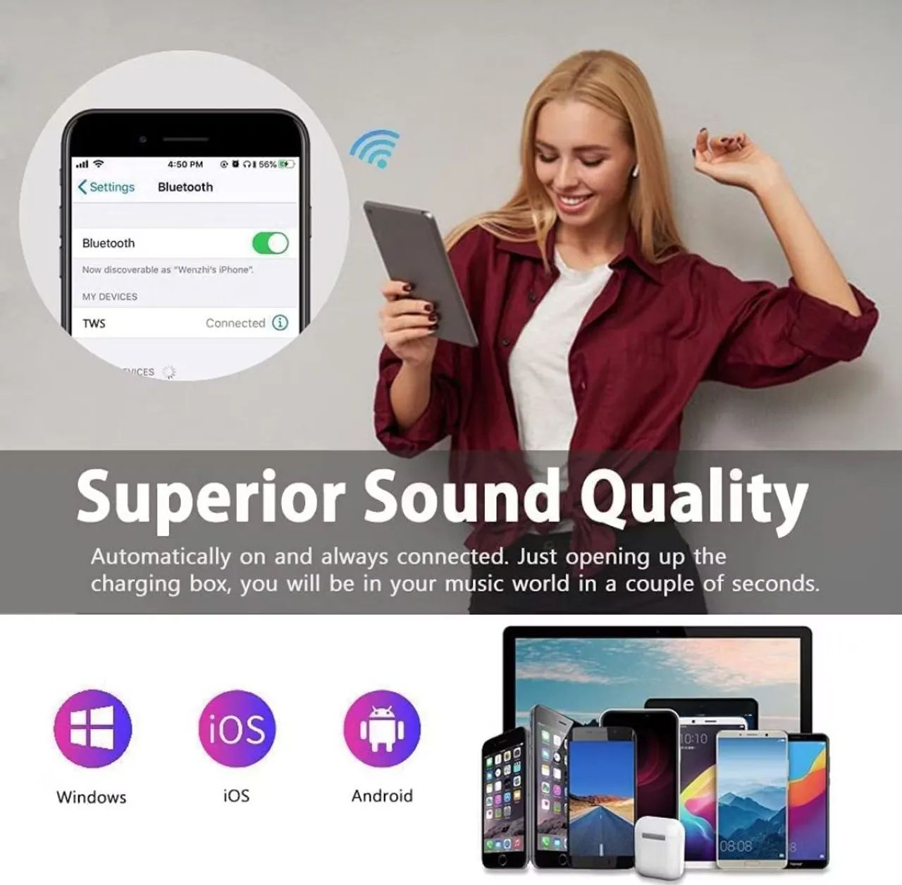 Fone de ouvido i12 TWS Bluetooth - Sem Fio - Foto 3