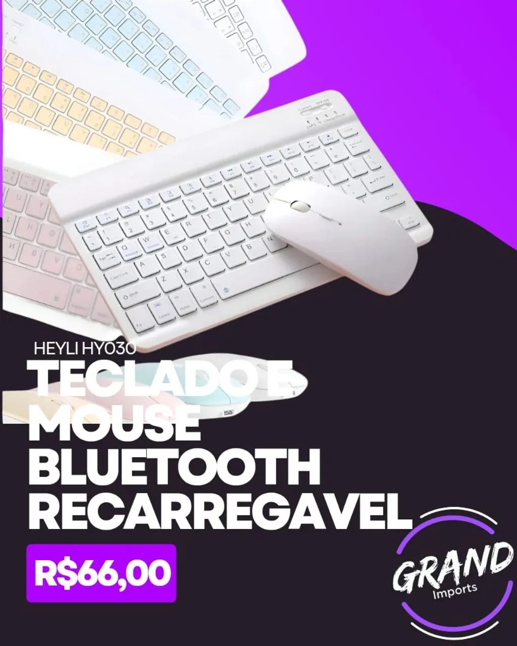 Teclado Bluetooth Recarregável + mouse sem fio a pilha