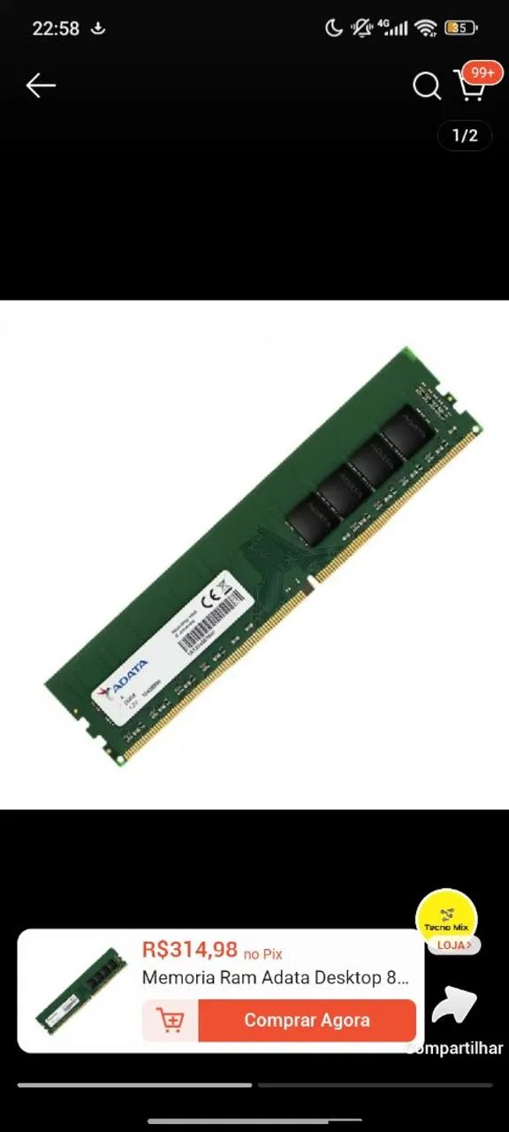 Memória ram ddr 4 pente 8GB
