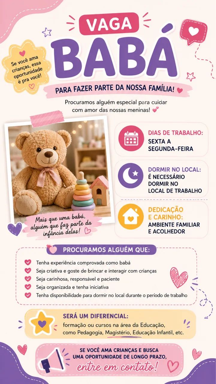 Vaga de emprego para babá 