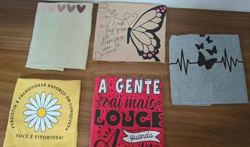 Kit 5 T-Shirts Femininas Estampadas Tamanho G1 - Foto 2
