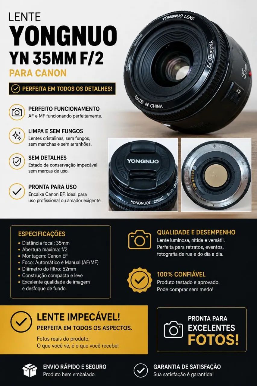 Lente canon Yongnuo 35mm f2 Perfeita - Acessórios para Câmeras e
