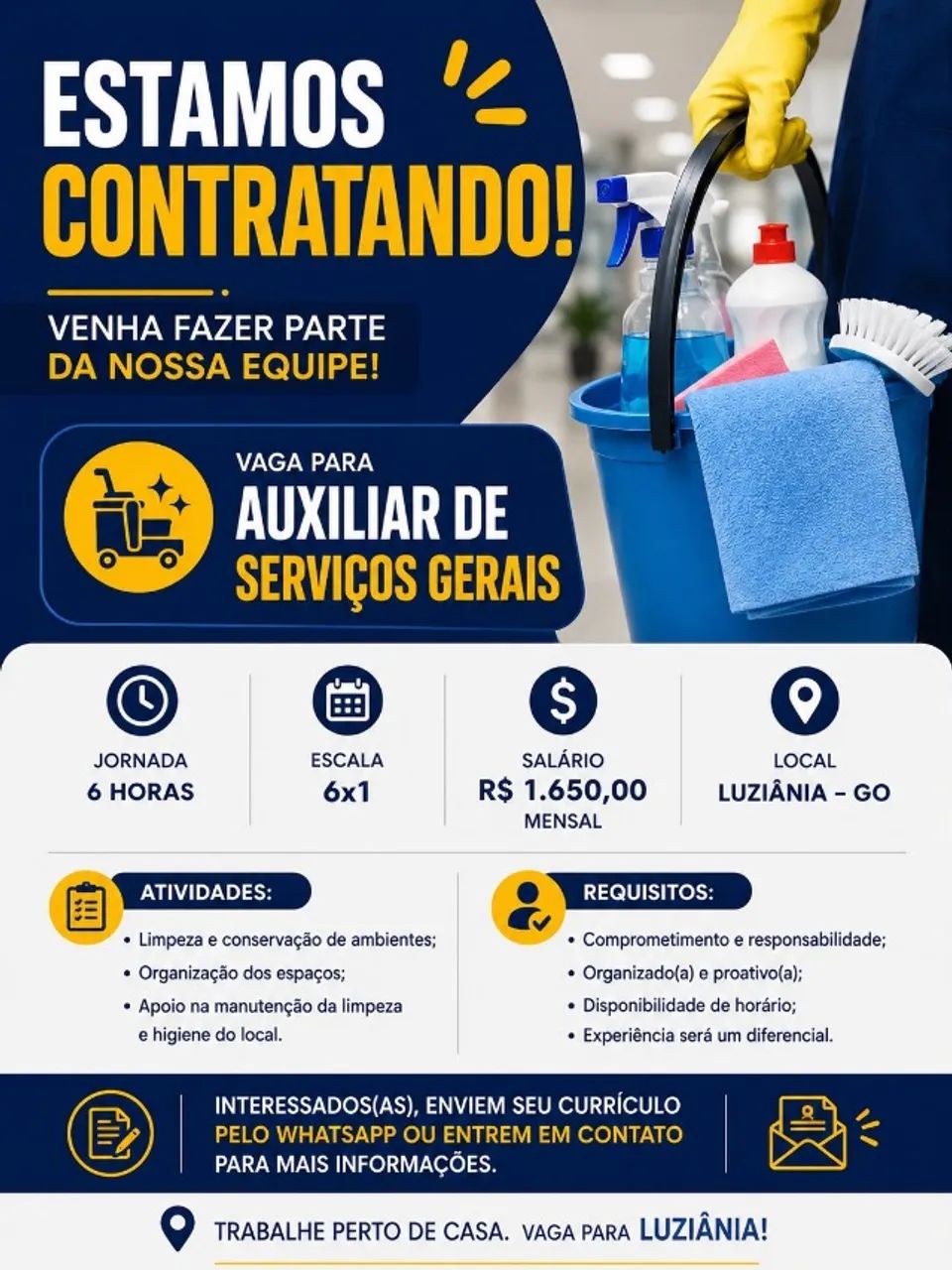 Vaga para Auxiliar de Serviços Gerais