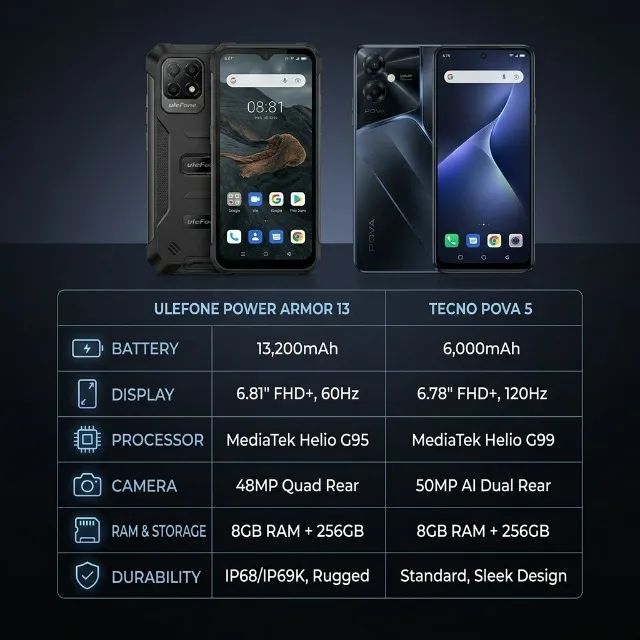 rustico bruto e potente - ulefone e tecno modelos power armour 13 e pova 5 - Foto 4