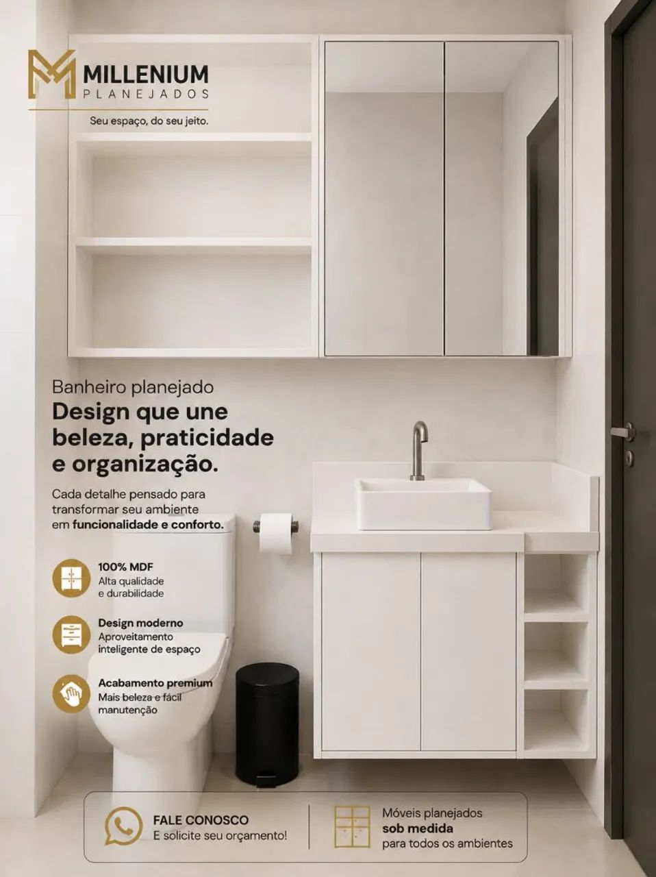Kit Armário para Banheiro MDF 