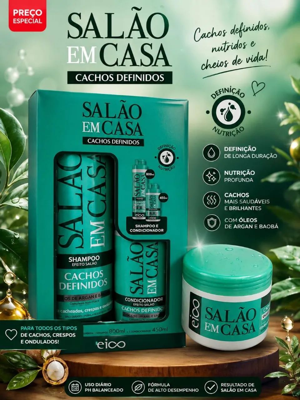 Kit EICO-SHAMPOO 800ML+ CONDICIONADOR 450ML + MASCARA 270G - Foto 5
