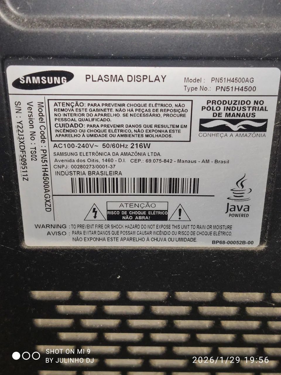 Tv Samsung Plasma 51 Polegadas Pra Retirar Peças Niterói 