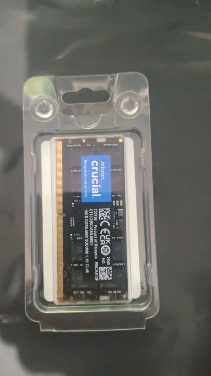 Memória RAM DDR5 SODIMM Crucial 16GB 5600MHz - Notebook - Memória