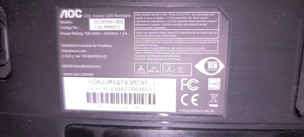 Monitor AOC 23 3D Modelo d2369vh/bs - Defeito - Foto 2
