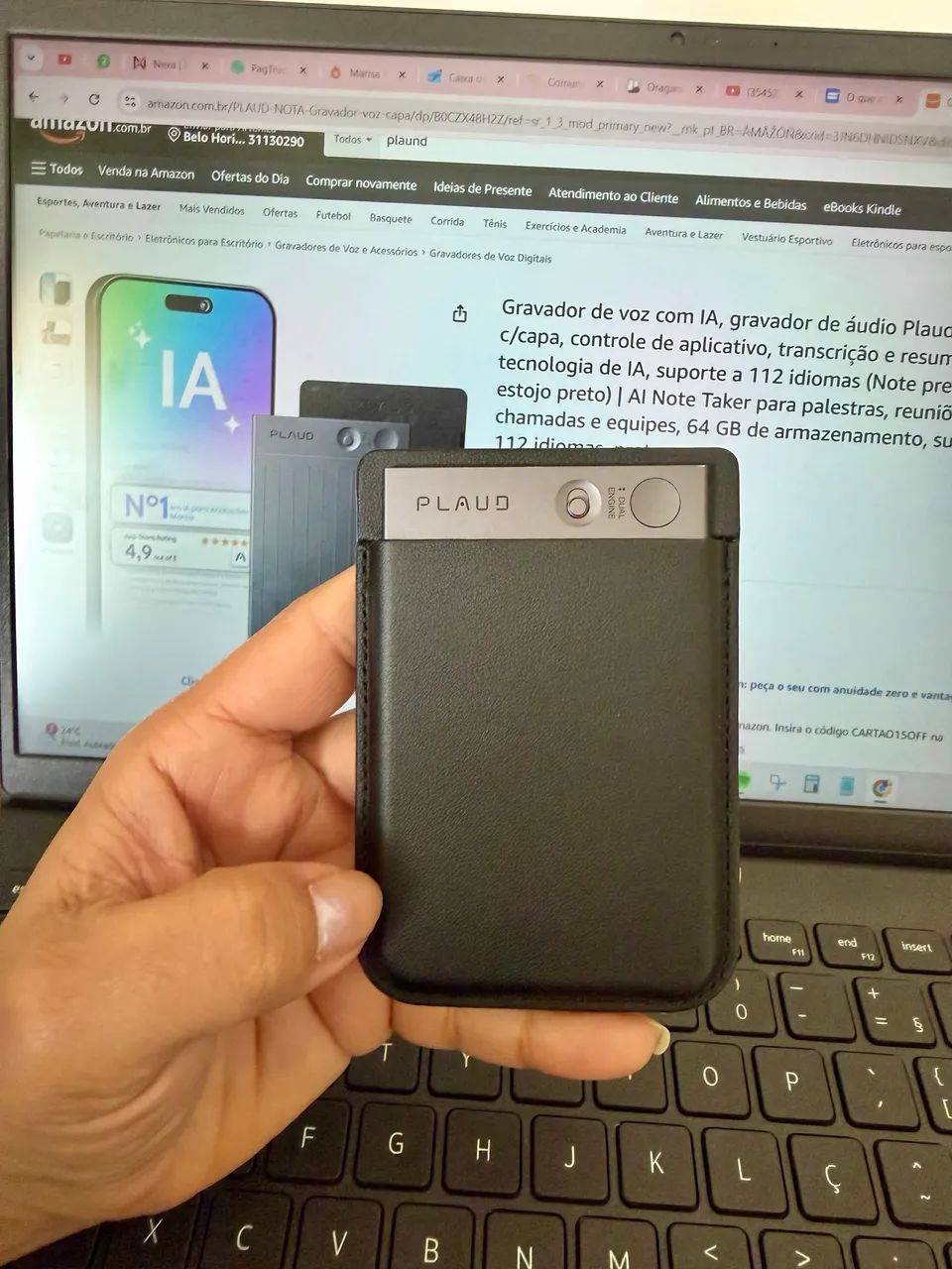 PLAUD NOTE Preto - NB-100 Gravador de voz com IA  - Foto 2