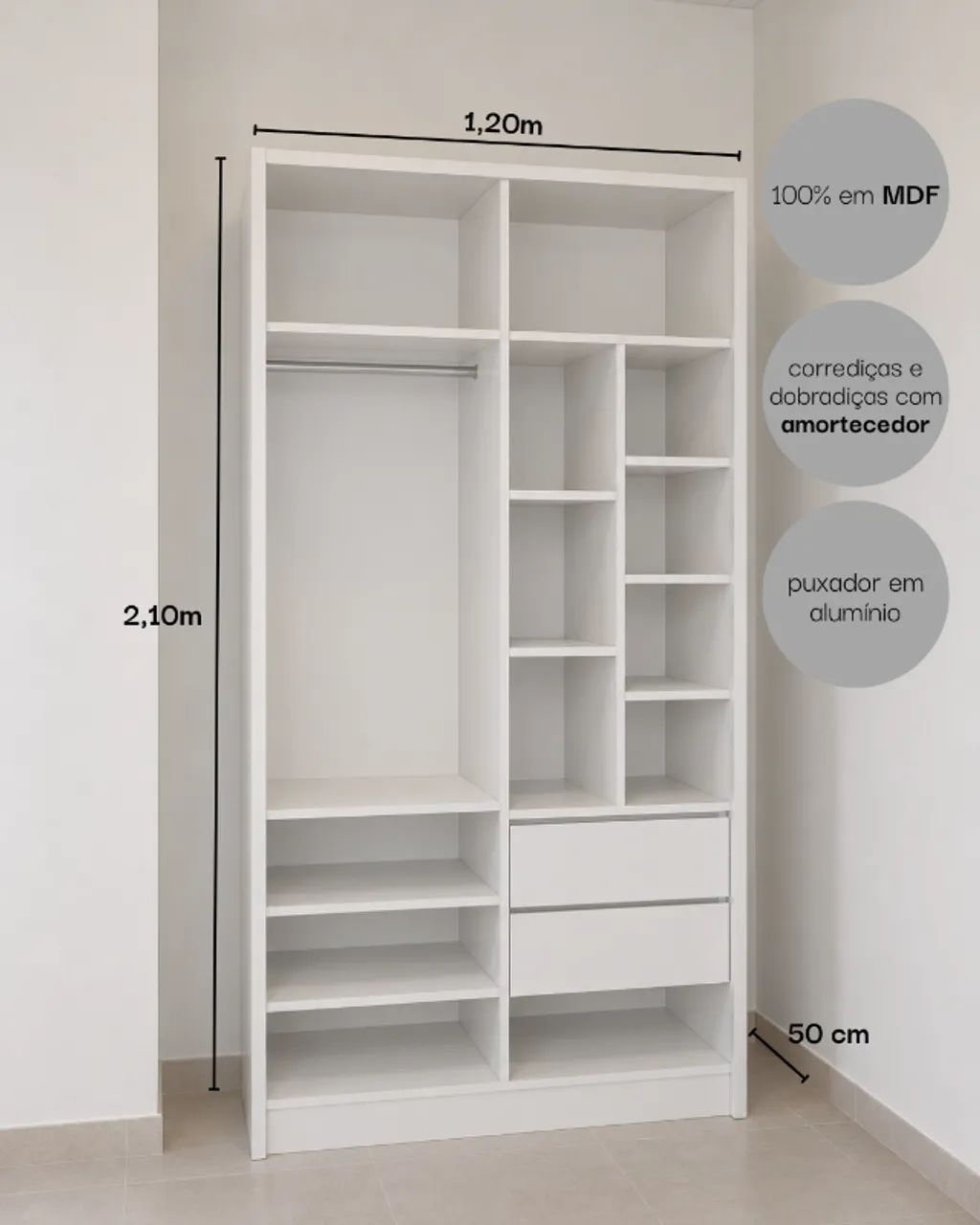 Guarda Roupa 4 Portas MDF Branco - Foto 4