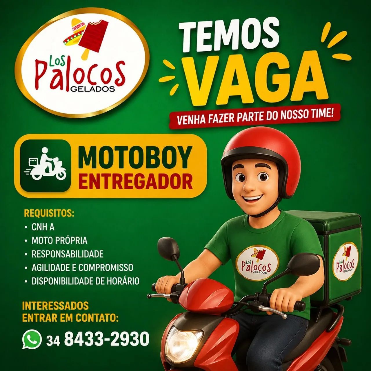 Vaga entregador/motoboy 