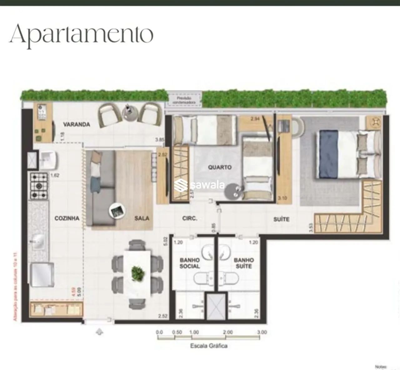 0 - Apartamento 2 quartos, sendo 1 suíte