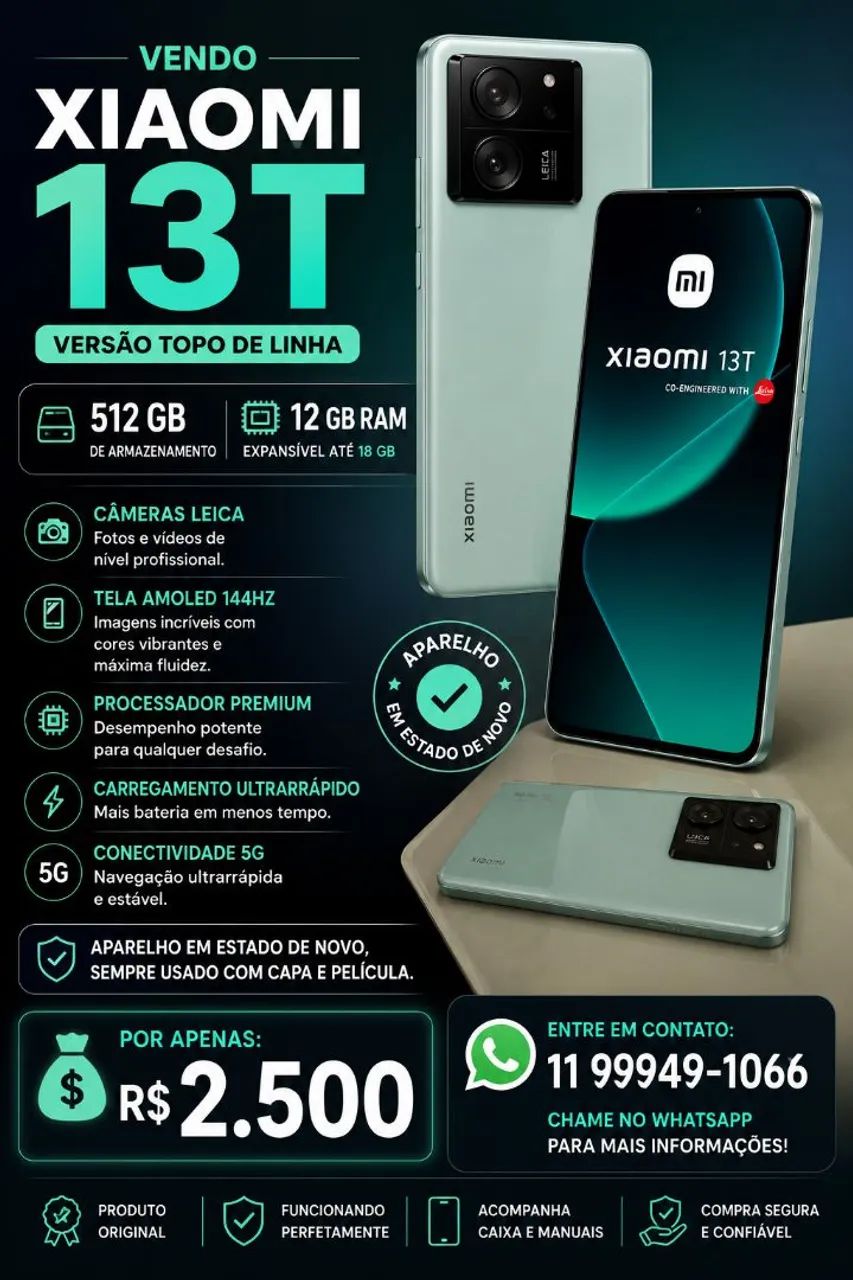 Celular Xiomi 13T 512Gb 12gb memória 