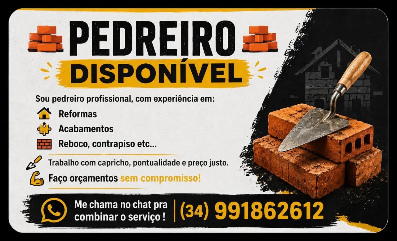Pedreiro disponível para orçamentos 