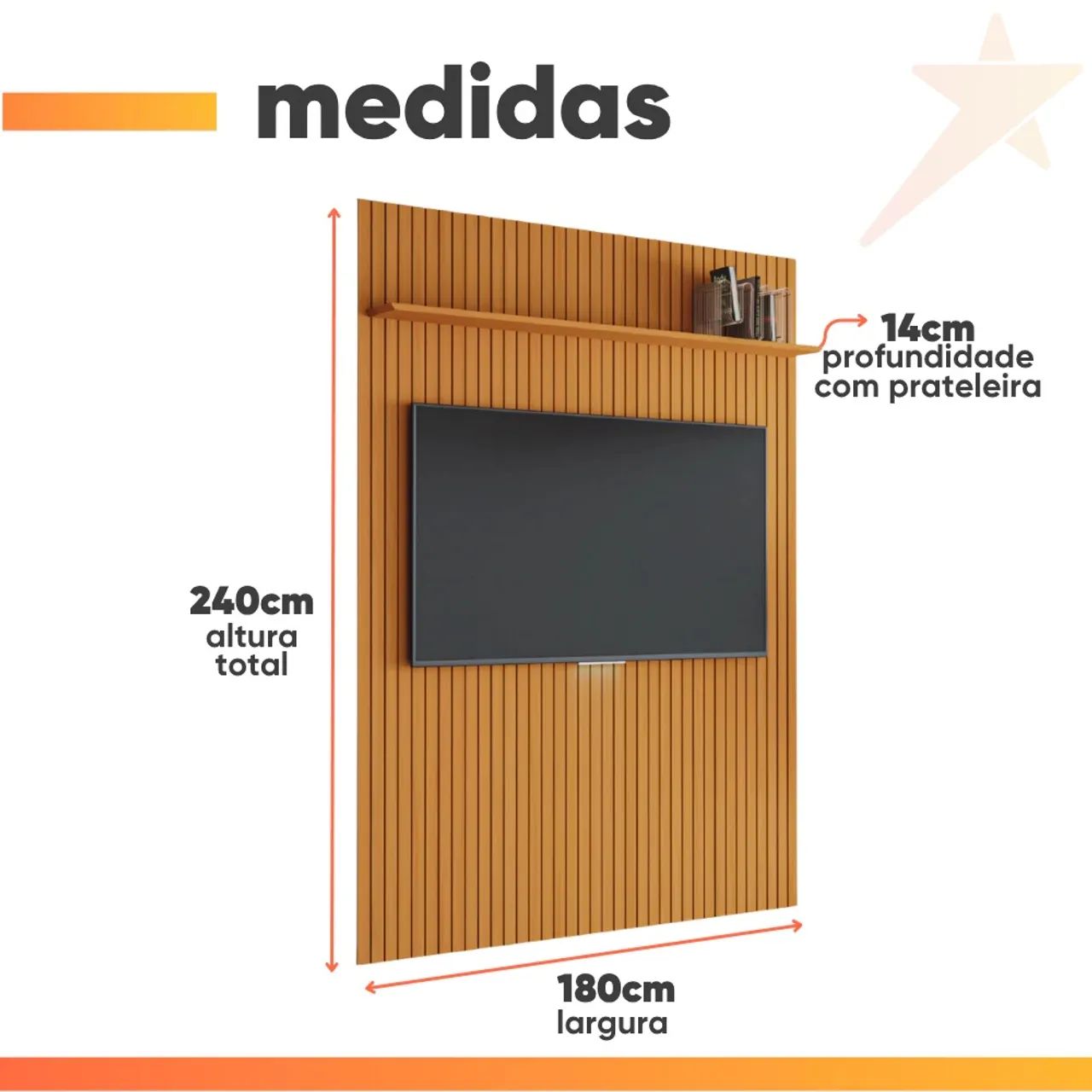 Painel para TV até 70 Polegadas 1,80x2,40m Ripado com Prateleira - Foto 2