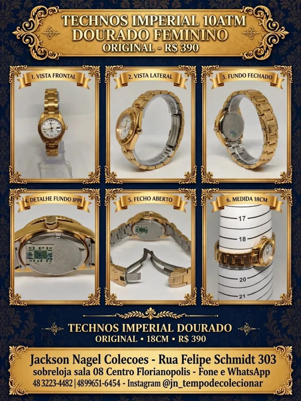 TECHNOS IMPERIAL DOURADO FEMININO ORIGINAL 18CM