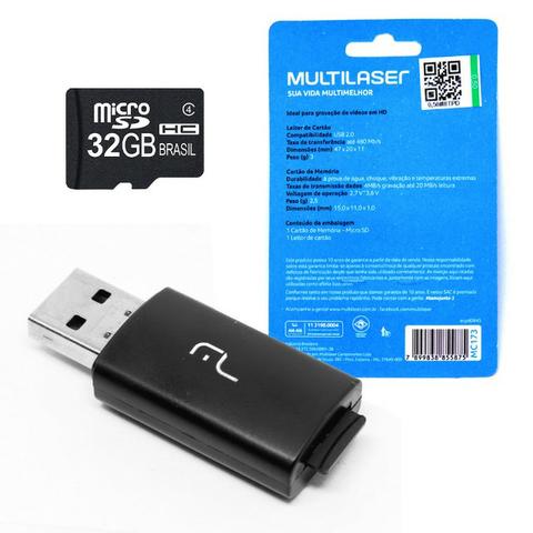 Cartão de Memória Micro Sd 32Gb com Adaptador Usb Mc173 Multilaser 2x1 Classe 4 Pen Drive - Foto 2