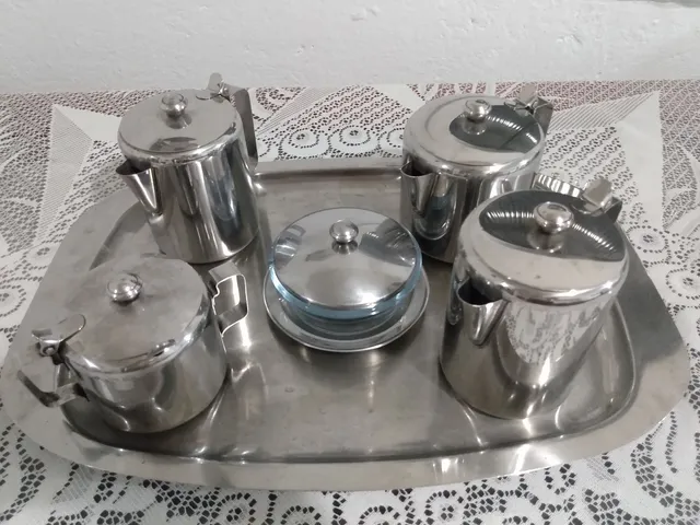 Jogo para chá e café em inox sem uso, 6 peças.