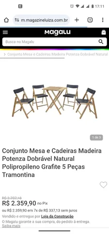 Conjunto de Cadeiras e Mesa de Madeira Tramontina Potenza Dobrável em  Madeira Teca com Acabamento Natural e Polipropileno Grafite 5 Peças de  Qualidade em Promoção
