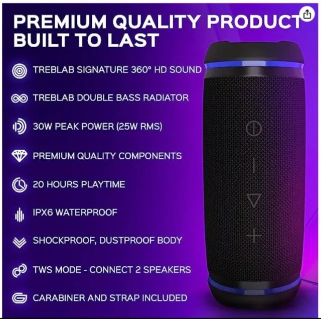 Treblab HD77 - Alto-falante Bluetooth - Som surround HD de 360° - Foto 4