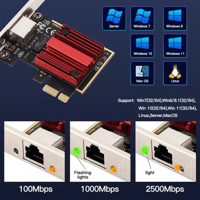 Placa de rede Ethernet FENVI, Adaptador controlador LAN com fio, PCI-E para RJ45, Chip RTL - Foto 2