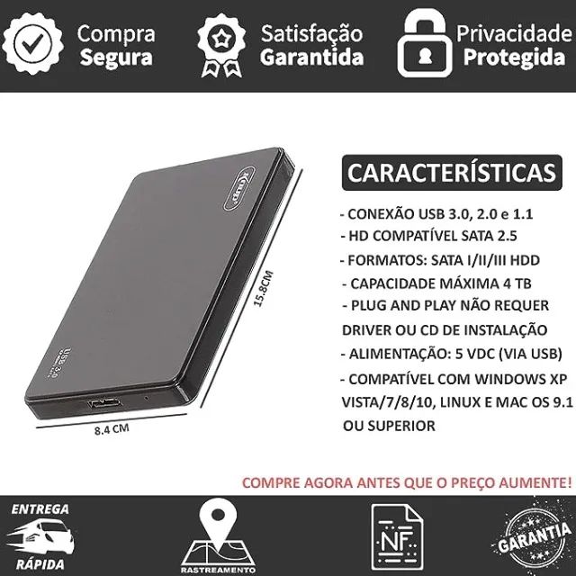 Case Gaveta Hd Externo Sata 2,5 Knup Usb 3.0 Slim Noteboook ssd - Foto 3