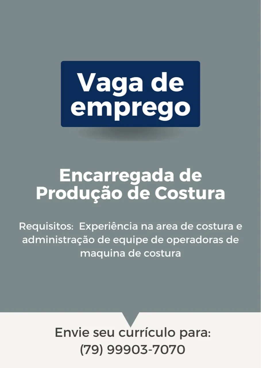 Vaga encarregada de produção de costura 