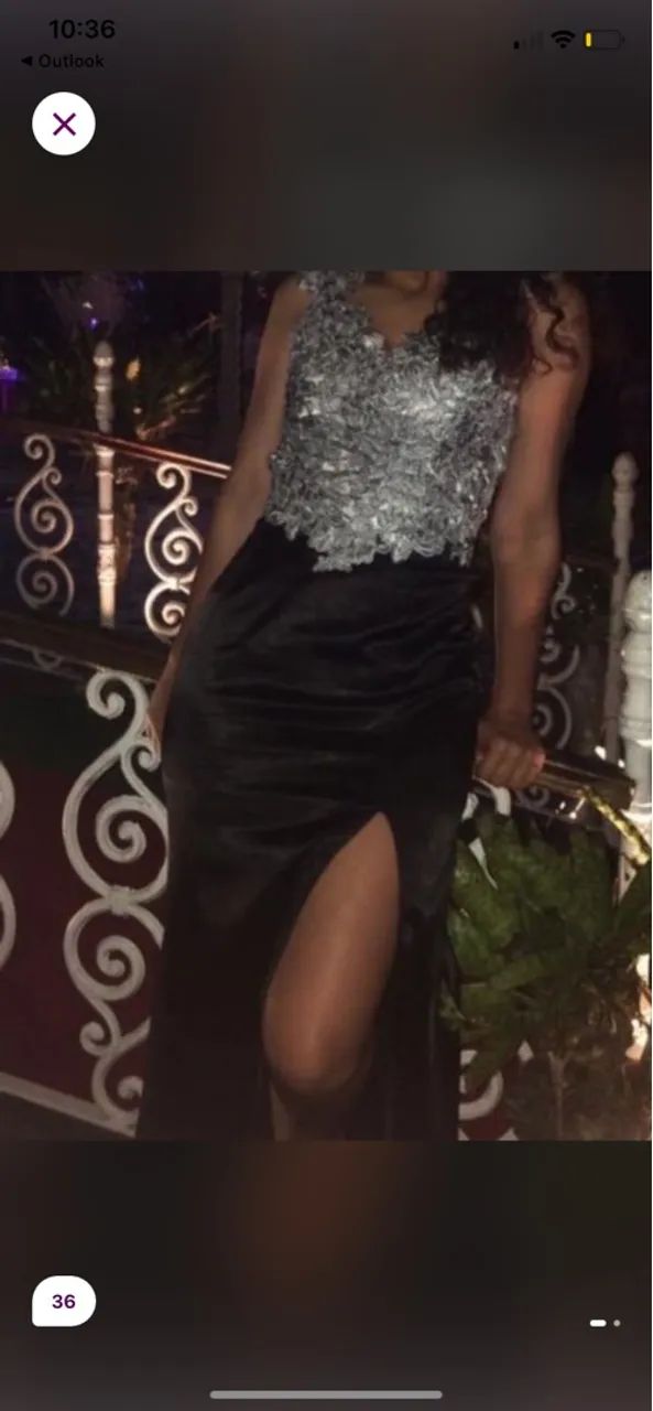 Vestido de renda preto com detalhes em prata
