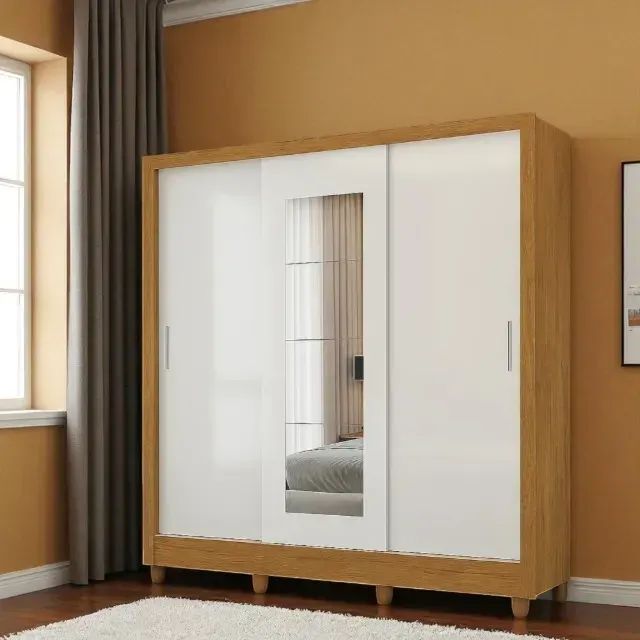 Guarda roupa sorento cinamomo off com espelho e portas de correr