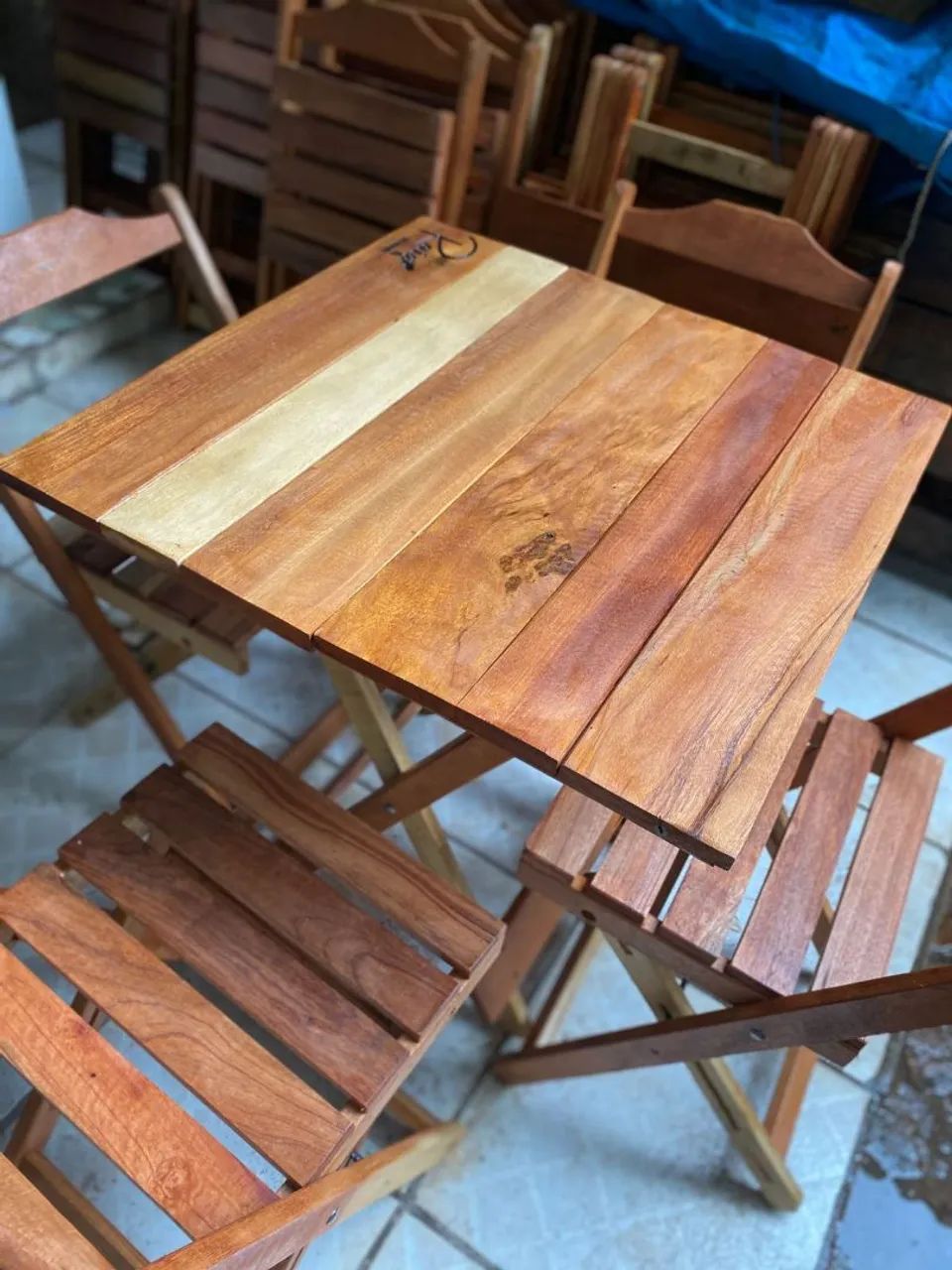 Jogo de mesa dobrável de madeira  - Foto 2