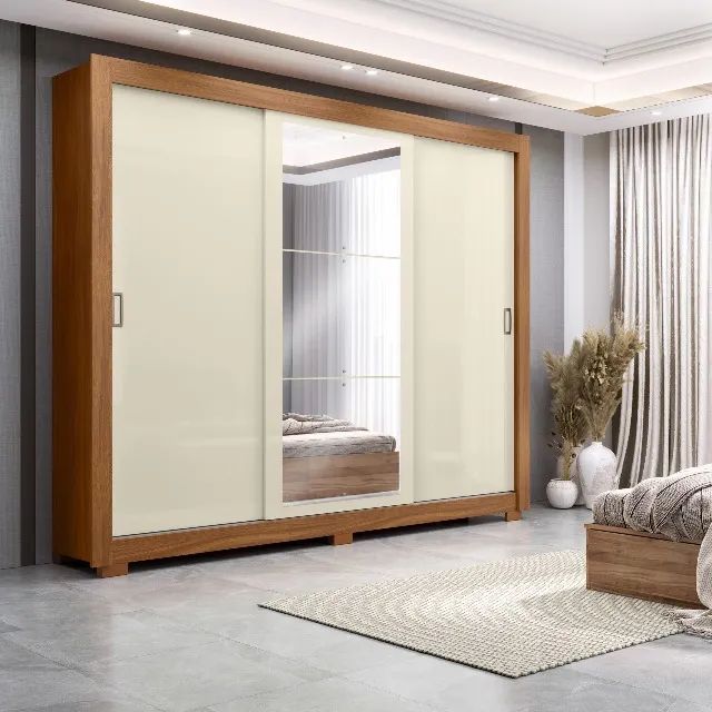 Guarda Roupa Casal com Espelho Três Portas de Correr e Amplo Espaço Interno City  - Foto 2