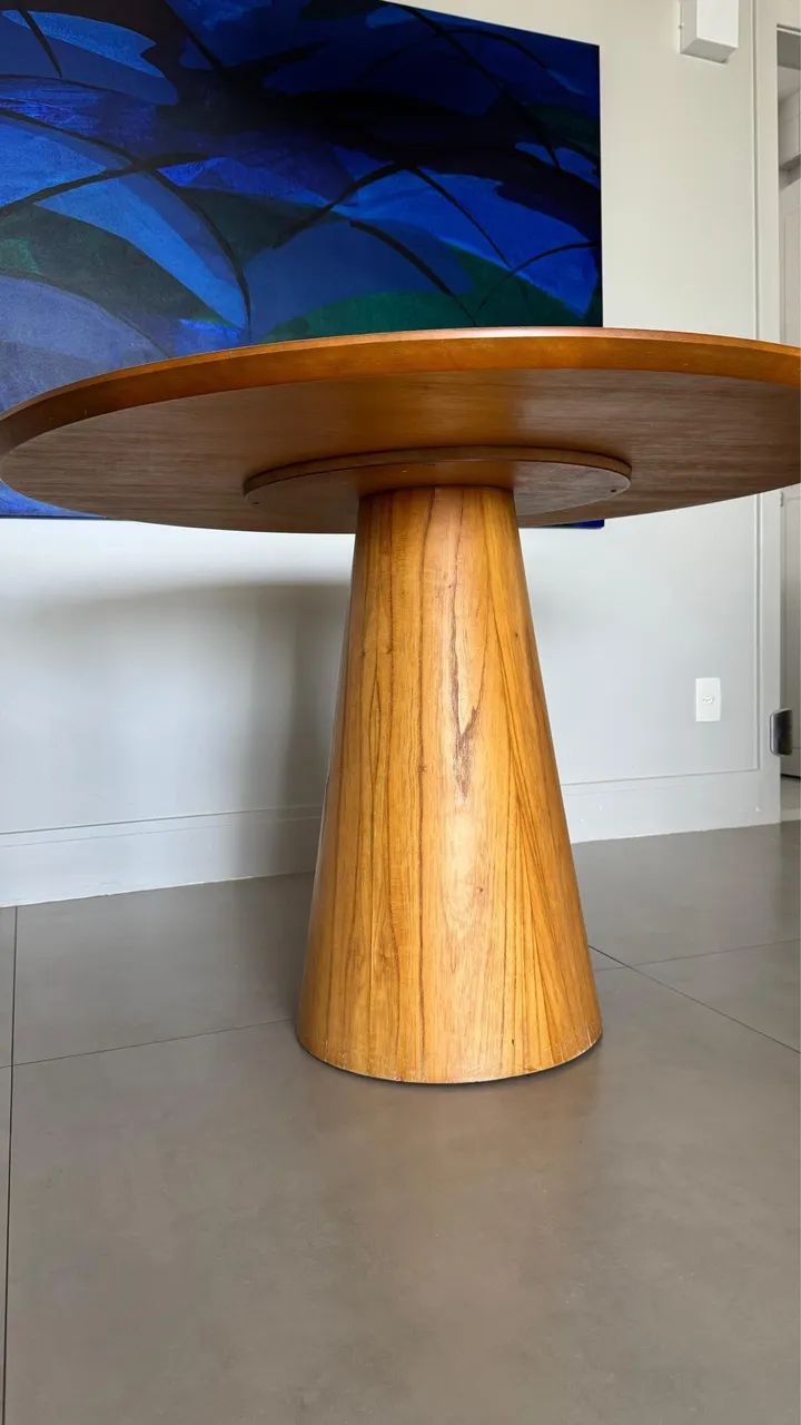 Mesa de jantar redonda em lâmina de madeira 64840795017986123