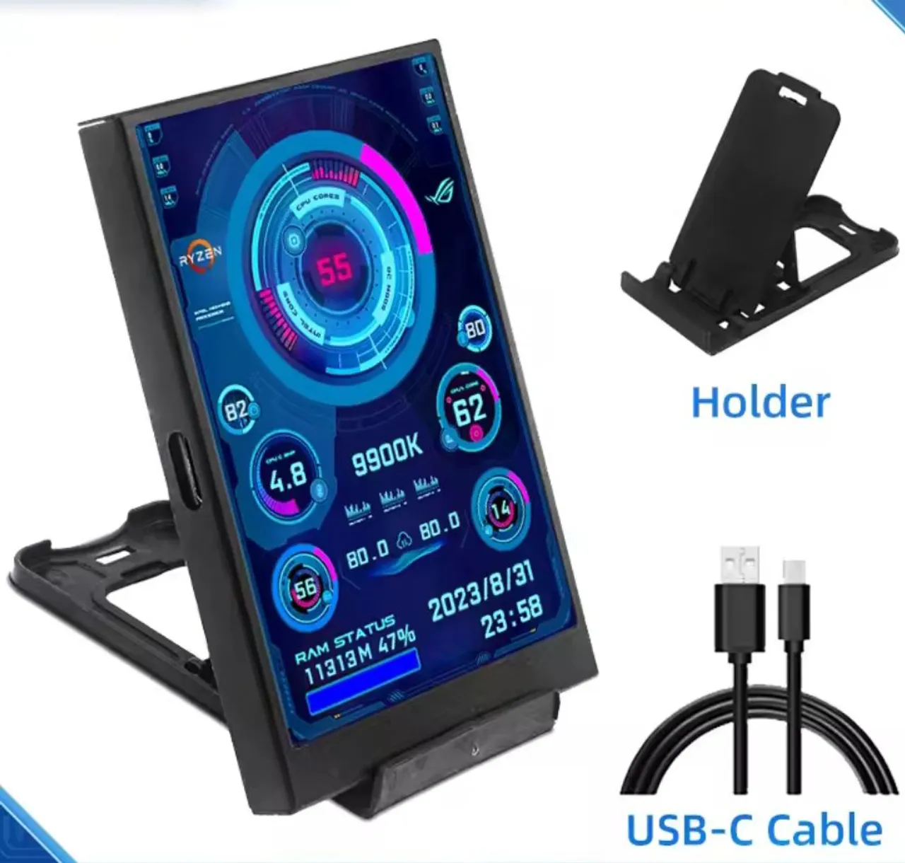 Mini Tela Segundaria IPS 3.5, para Desktop/Notebook - Monitoramento CPU, GPU, SSD, RAM. <br>