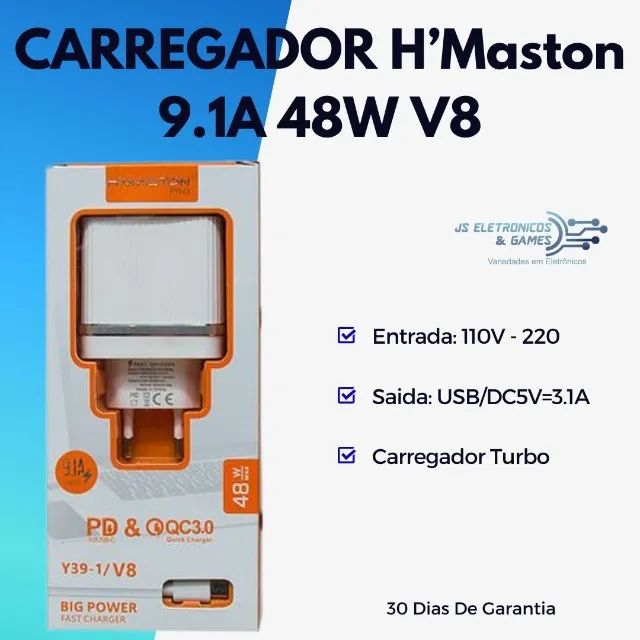 Carregador H?Maston 9.1A 48W V8 - loja física - garantia 