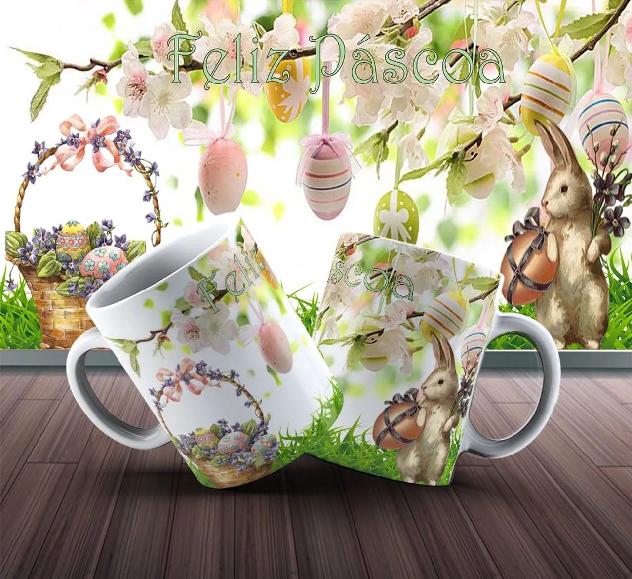 Canecas de Páscoa com coelhinhos - lindas! - Foto 2