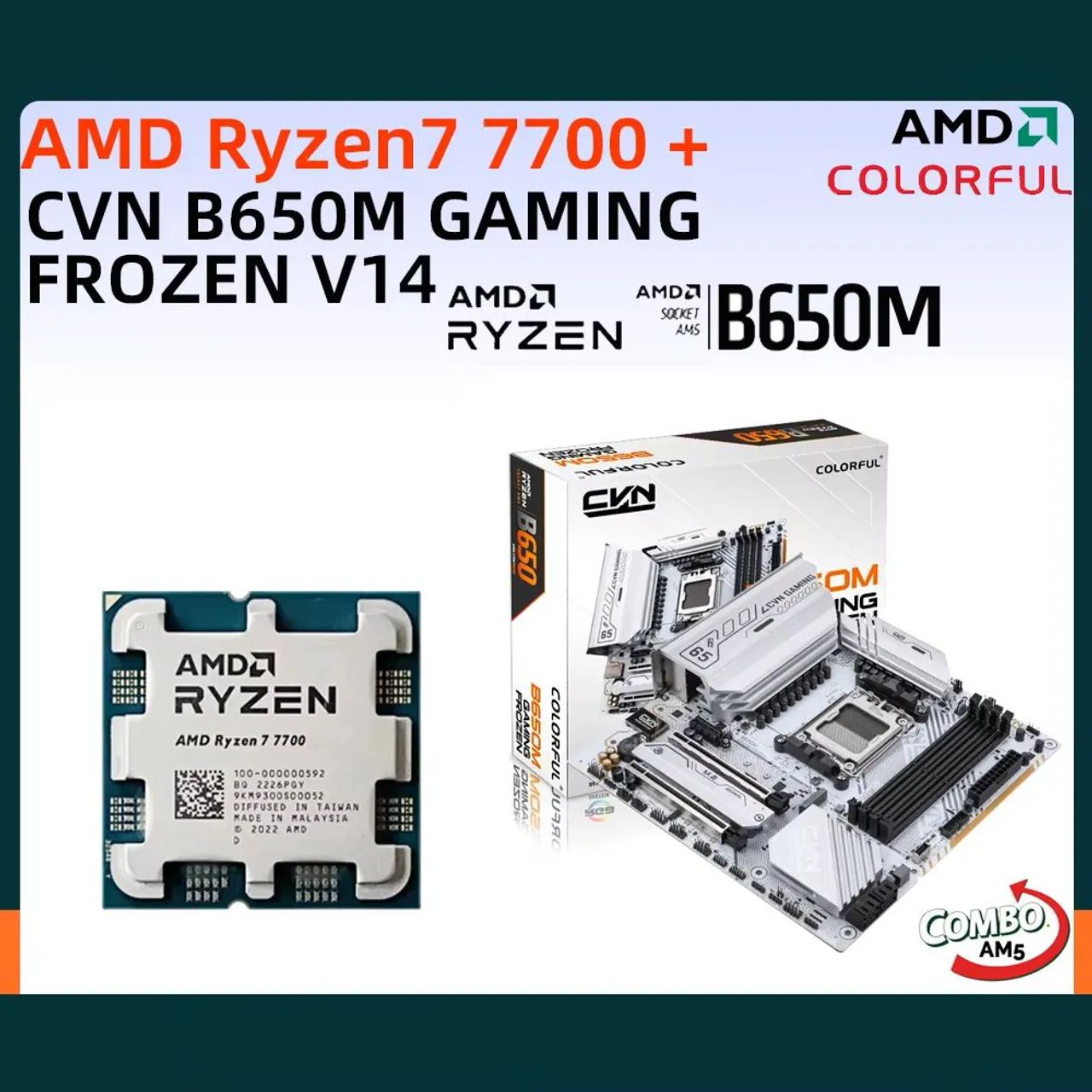 Kit Processador Amd Ryzen 7700 8/16 núcleos + Placa Mãe AM5 Colorful B650M
