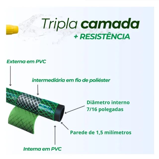 Mangueira 20 metros - Reforçada com Esguicho - Flexível e Anti-Torção!  - Foto 3