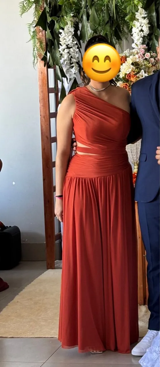 Vestido Festa Longo Ombro Único Terracota