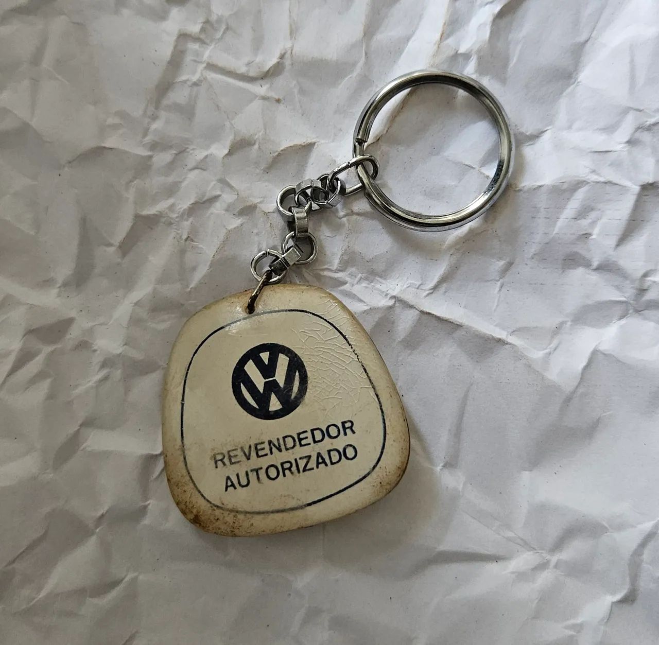 Chaveiro Antigo Volkswagen Acrílico Branco Arredondado Revendedor Autorizado 