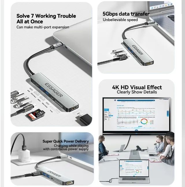 Hub Adaptador 7 in 1 Essager 60w Hdmi 4k 30hz - Foto 4