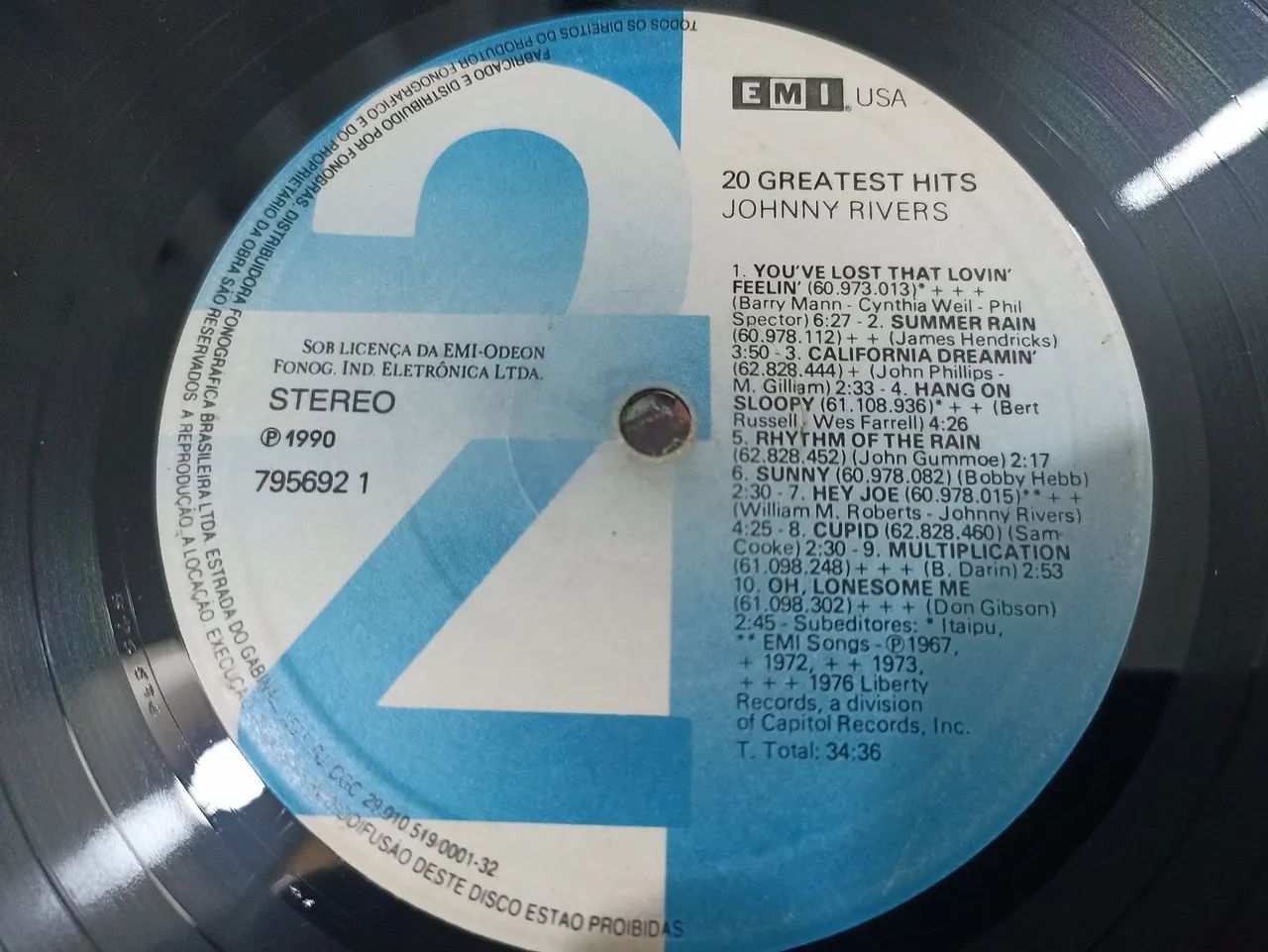 LP vinil Jhonny Rivers - 20 Greatest Hits (1990) - Foto 6