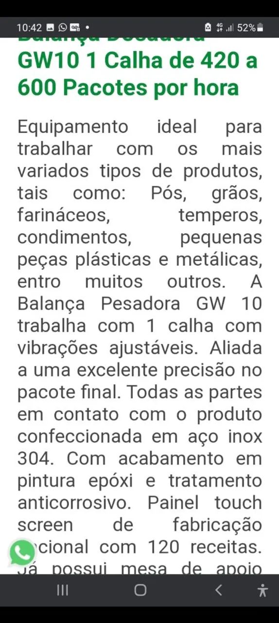 Balança Pesadora GW 10 - 420 à 600 Pacotes/Hora