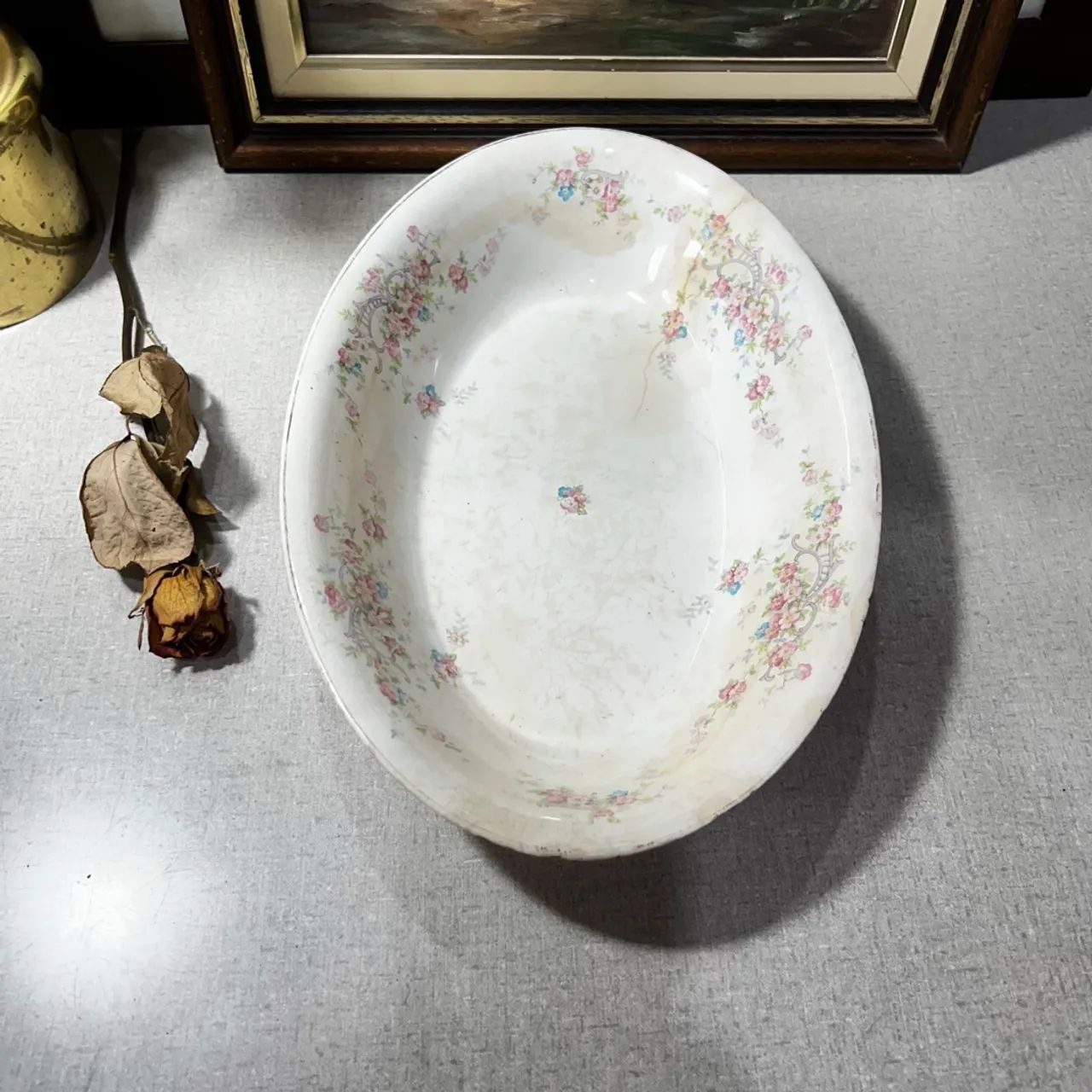 Travessa antiga com flores - 31x22x6 cm - Foto 2