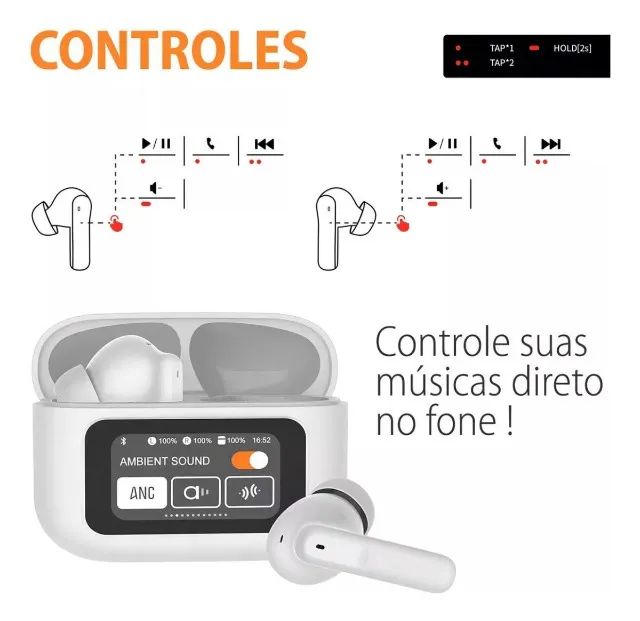 Fone De Ouvido Bluetooth Tws Com Tela Touch Redução De Ruído - Foto 2