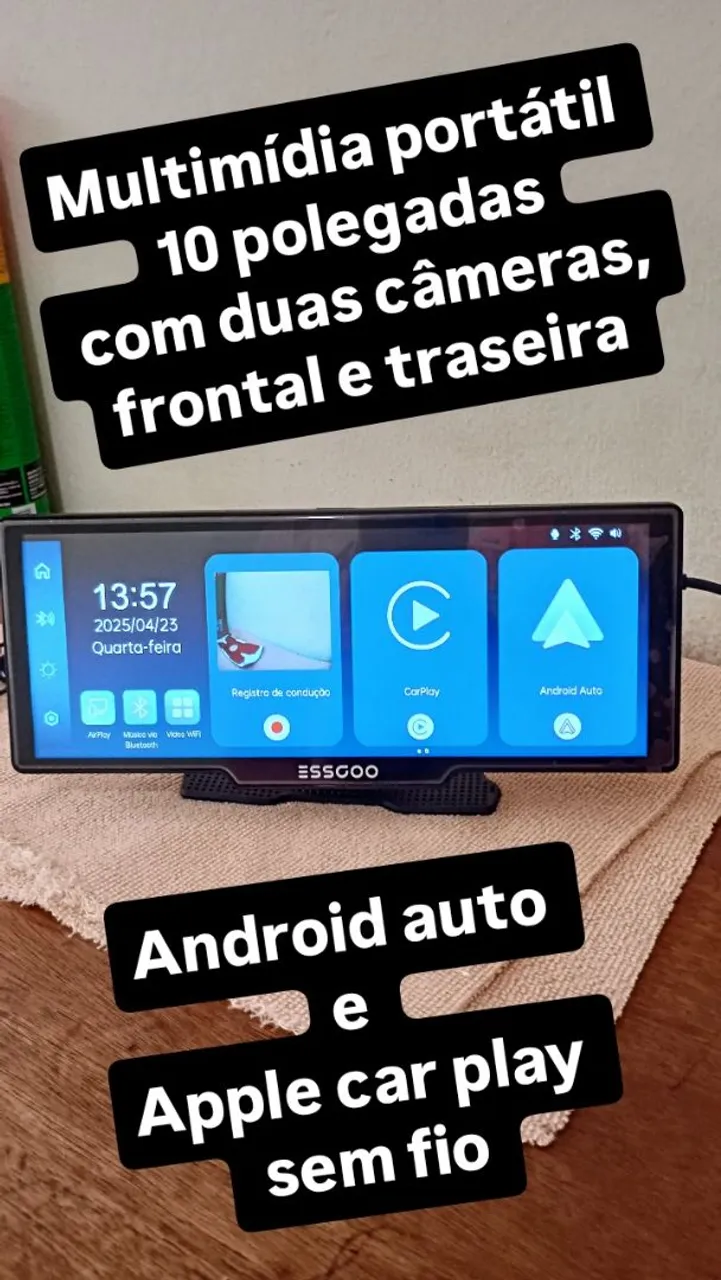 Multimídia Portátil 10 Polegadas Android Auto/Apple CarPlay